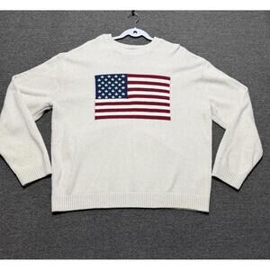 Hollister Women’s XL American Flag Crew Sweater Ivory USA